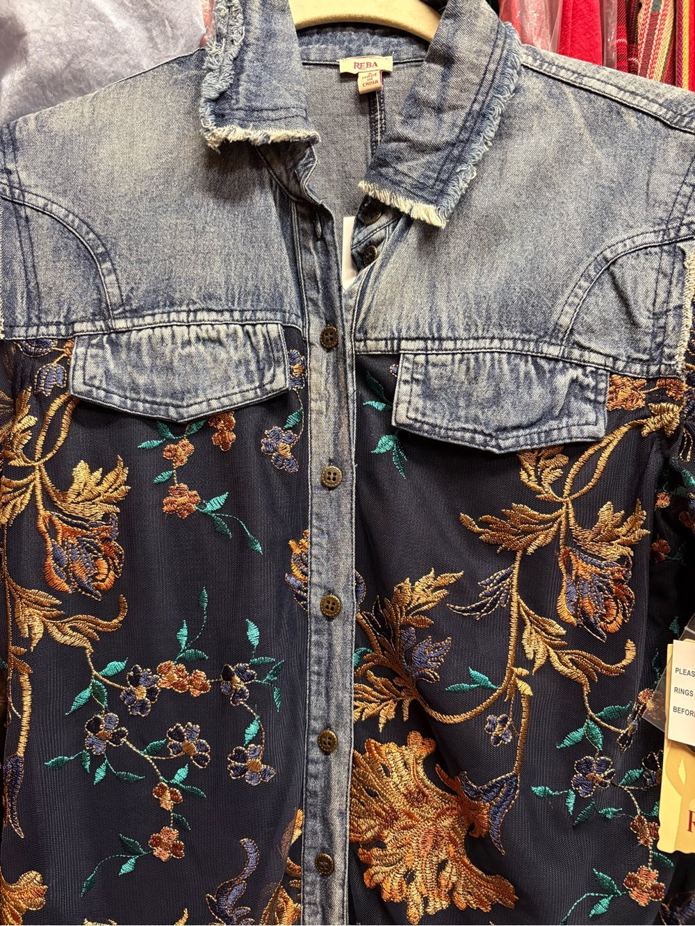 Reba Navy and Denim Floral Embroidered Jacket